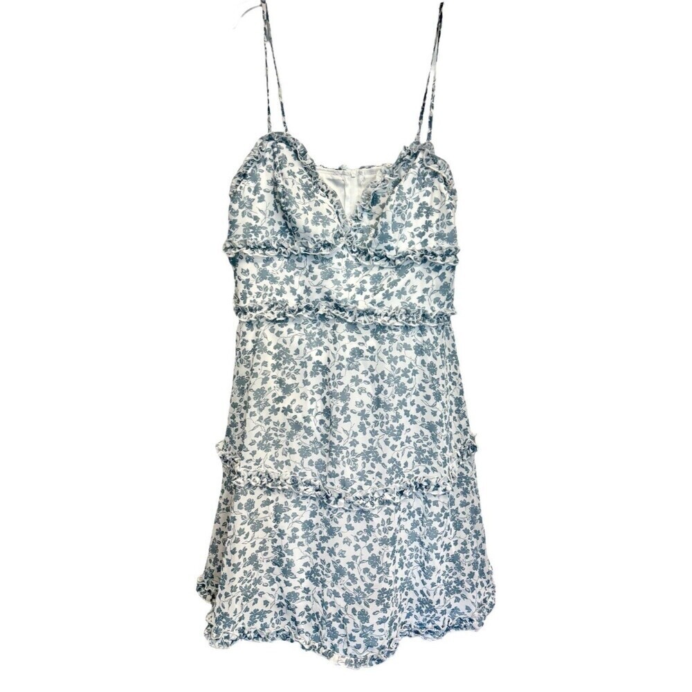 B Smart Y2K Babydoll Floral Cottage White Blue Girly Milkmaid Mini Dress Large - Picture 3 of 9